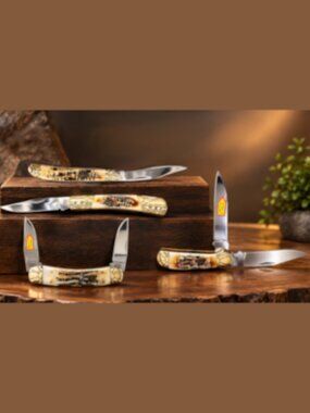 Frost Cutlery Mustang Mojave Bone 4-Piece Pocket Knives Set